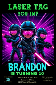 Neon Laser Tag Party Invitation  4' × 6 template