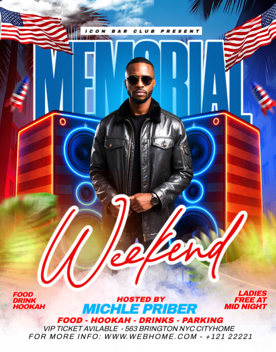 Neon Memorial Day Weekend Party Poster/wallboard Template | PosterMyWall