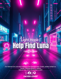 Neon Missing Pet Flyer Template | Emotional Awareness Poster Design