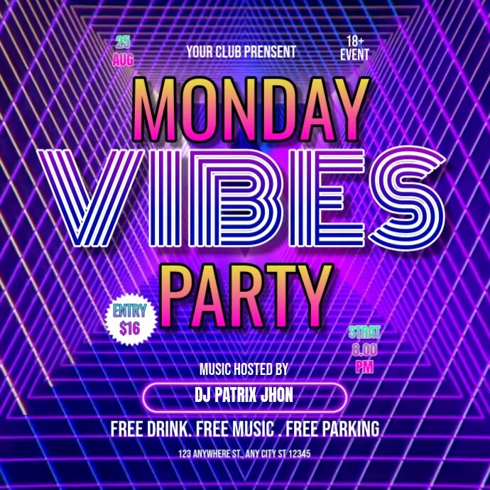 Neon Monday vibes party video Instagram Plasing template