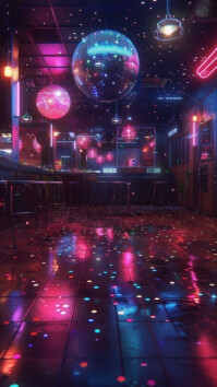 Neon Neon Disco Ball Party Background Digital Display (9:16) template