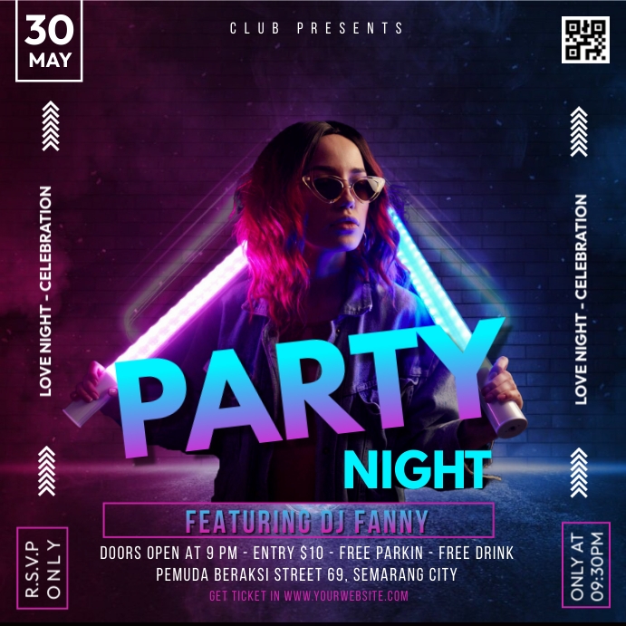 Neon Night Party Publicação no Instagram template