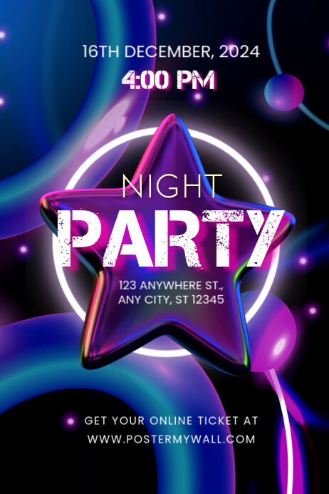 Neon Night Party Poster Template | PosterMyWall