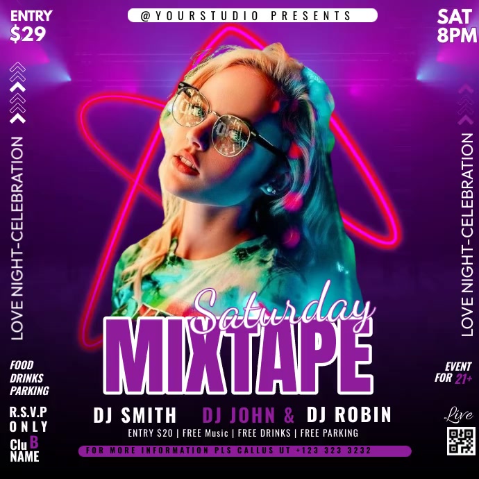 Neon Night Party Video Ads Publicação no Instagram template