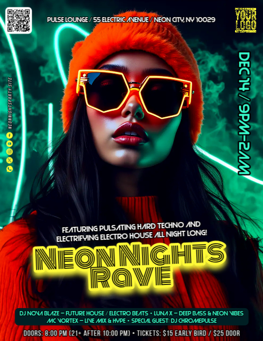 Black Neon Nights Rave Flyers Template | PosterMyWall