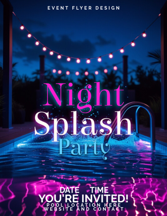Flyer Splashlight Neon Night Splash Pool Party Flyer (us Letter) Template | PosterMyWall