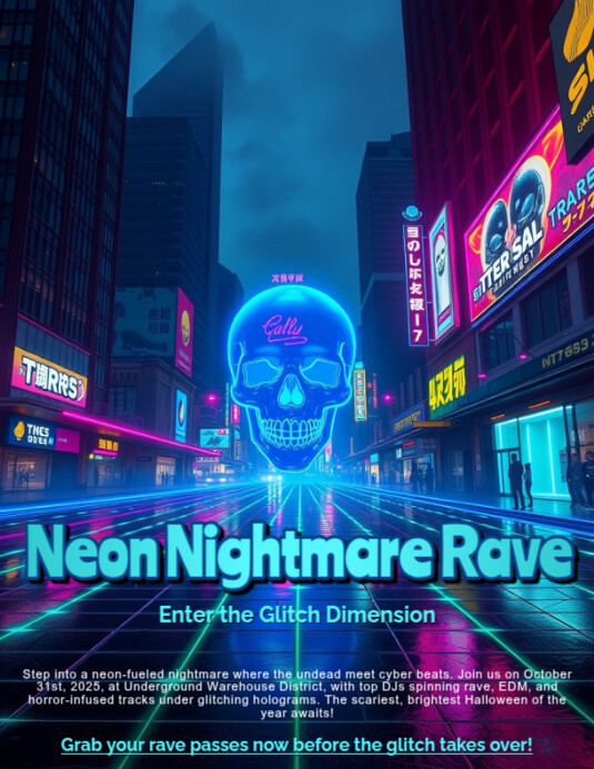 Plantilla de Morado Neon Rave Event Folletos | PosterMyWall