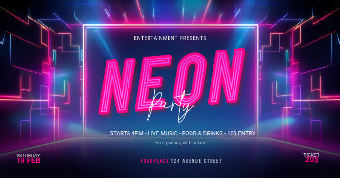 Neon Party event promo template Facebook Shared Image