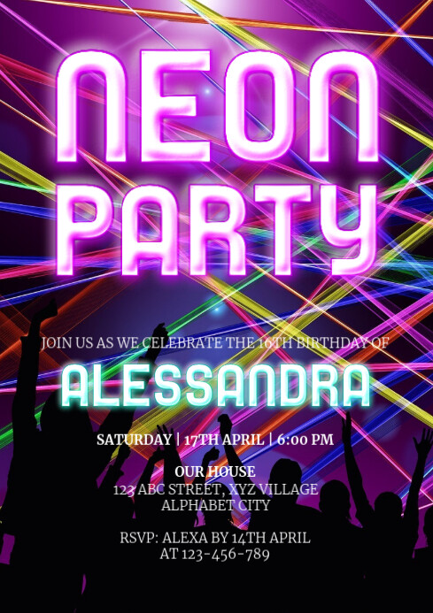 Neon Party Invitations