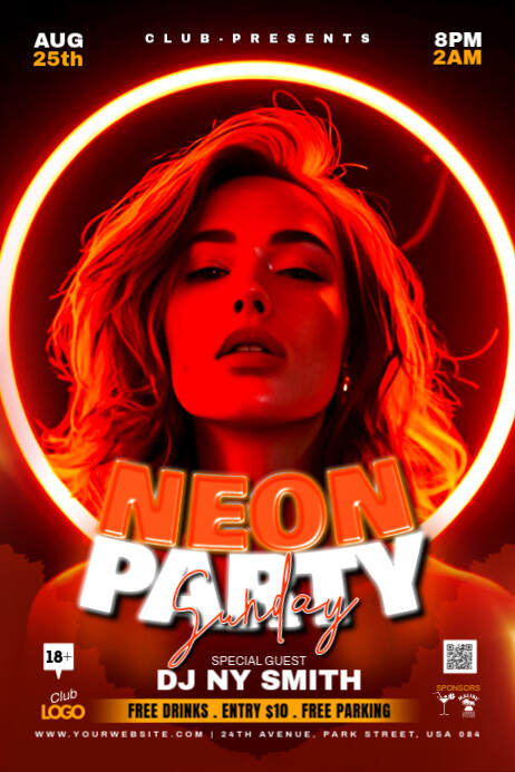 Neon party template 横幅 4' × 6'