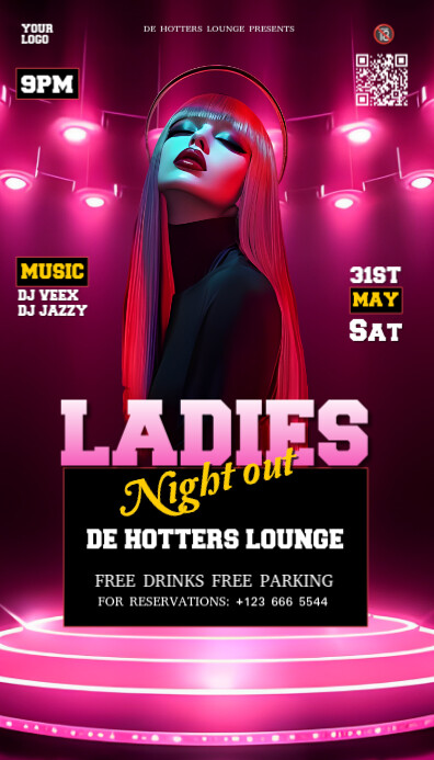 Neon Pink Background Gradient Ladies Night Out  Business Card Cartão de visita template