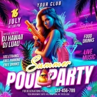 Neon Pool Party Square (1:1) template