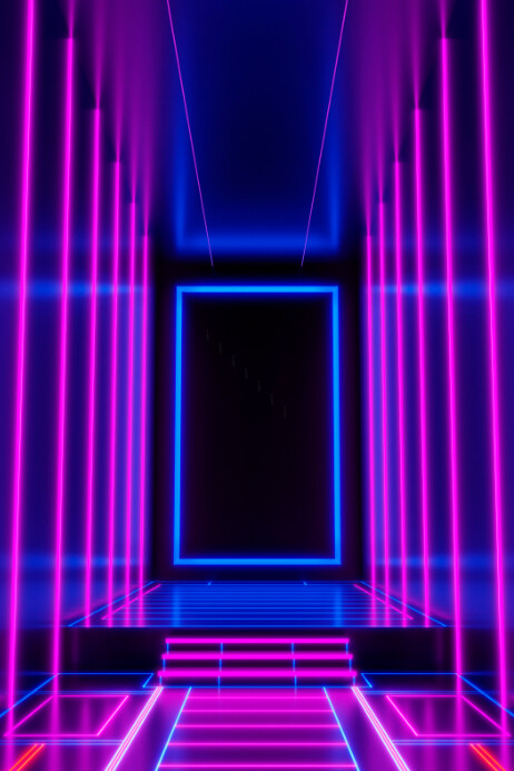 Neon portal corridor Poster template