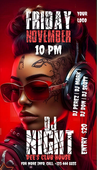 Neon Red Background Gradient Dj Night Party Template | PosterMyWall