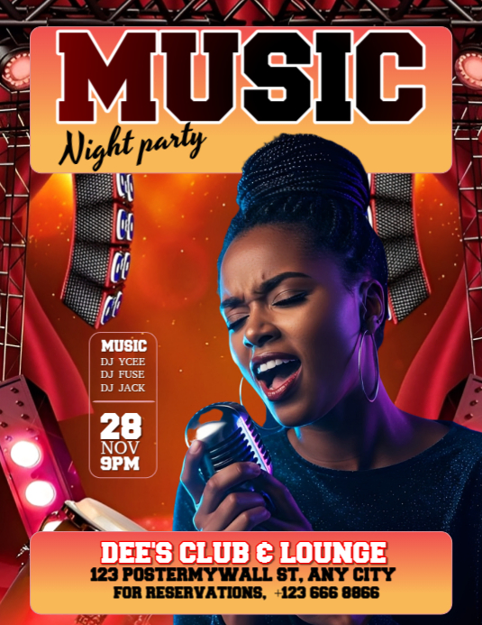 Neon Red Background Gradient Music Night Party  Flyer (us Letter) 传单(美国信函) template