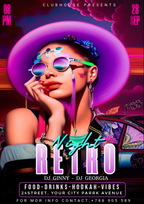 Neon Retro Night Party A4 template