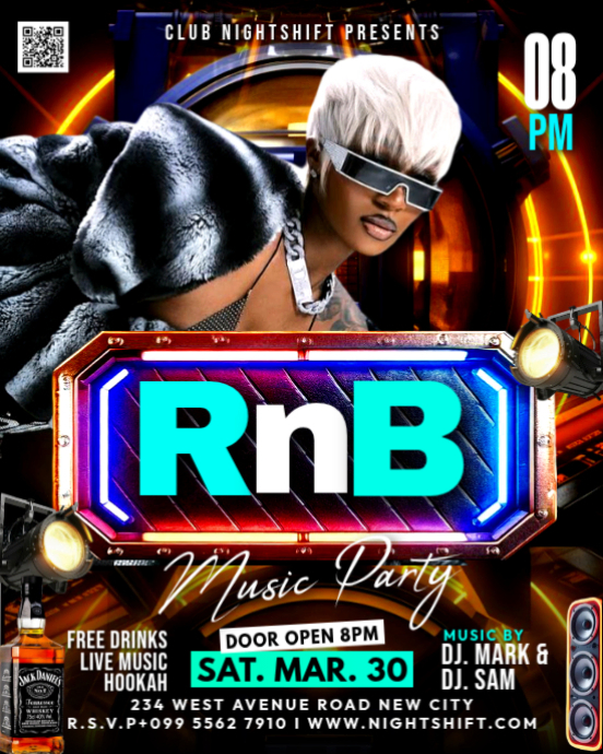 Neon RnB Music dj night club Party r&b rhythm and blues disco bar ...