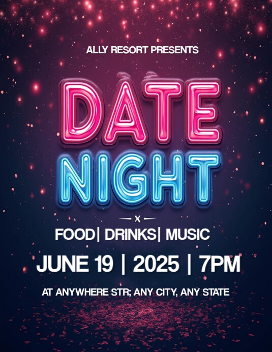 Neon Romantic Date Night Flyer (us Letter) Template | PosterMyWall