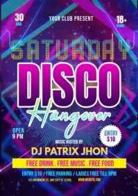Neon Saturday disco hangover video A4 template