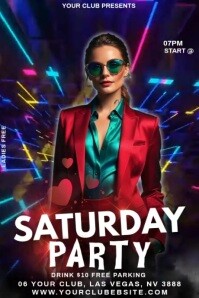 Neon Saturday Party Poster template
