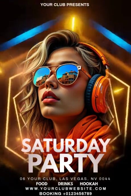 Neon Saturday Party Poster Cartaz template