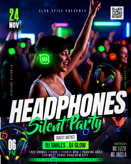 Neon Silent Disco Headphones Quiet Rave Silence Club Dj Music Dance ...