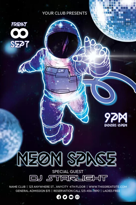 Neon Space Party Poster template