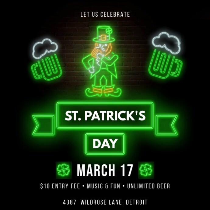 neon St. Patrick's Day Kwadrat (1:1) template
