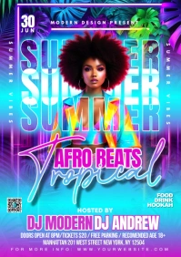 Neon Summer Afro Beats Party A3 template