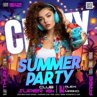 Neon Summer Party Instagram Post template