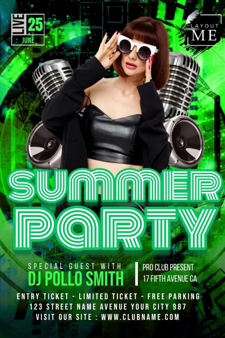 Neon Summer Party Video Ads Poster template