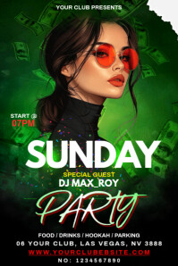 Green Neon Sunday Party Poster Poster Template