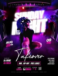 Neon Sunday Takeover Ladies Night Party  Flyer (us Letter) Volante (Carta US) template