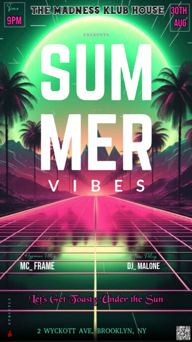 Neon This Image Is A Dynamic And Retro-themed Flyer Design For A "summer Vibes" Event. Instagram Sto Instagram-verhaal template
