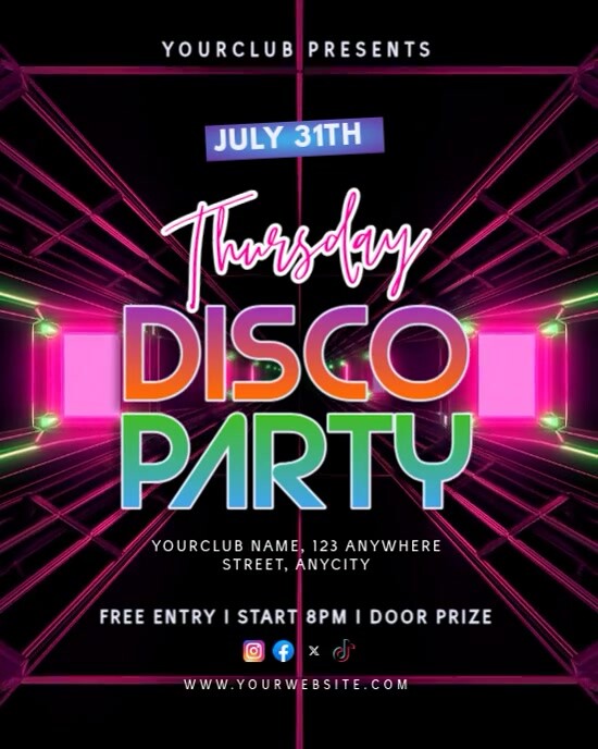 Neon Thursday Disco Party Instagram Portrait template