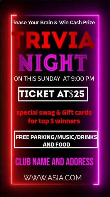 Neon Trivia Night New Party Instagram Story template