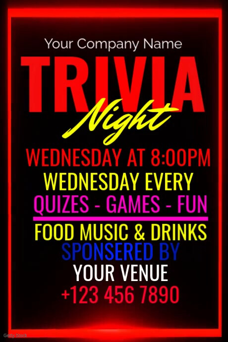 Neon Trivia Night Part Flyer Cartaz template