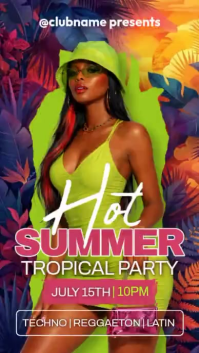 Neon Tropical Summer Party Story - Urban Club Flyer for Reggaeton & Latin Nights Instagram story ad template
