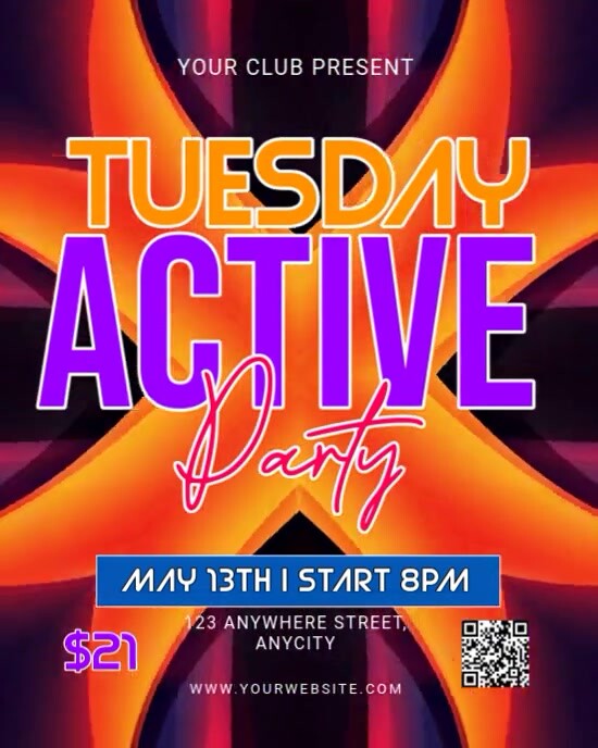 Neon Tuesday Active Party Instagram Portrait template
