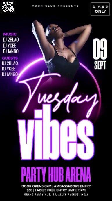 Neon Tuesday Bash Party Digital Display (9:16) template