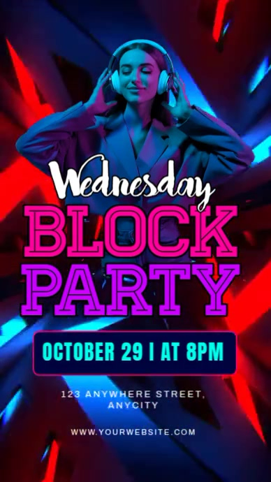 Neon Wednesday Block Party Instagram Reel Template | PosterMyWall