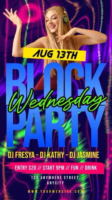 Neon Wednesday Block Party Instagram Story Template | PosterMyWall