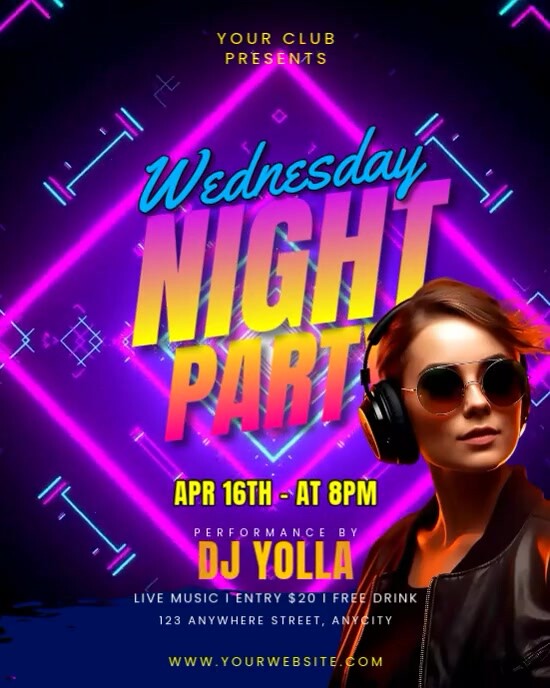 Neon Wednesday Night Party Instagram Portrait template