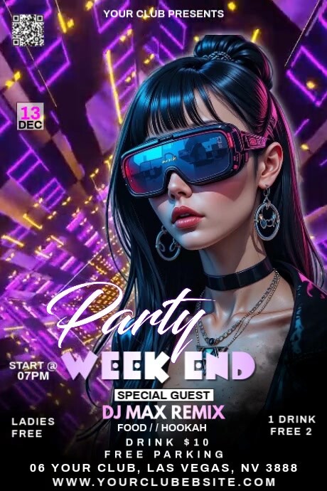 Neon Weekend Party Poster template