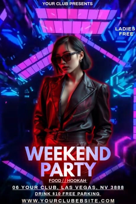 Neon Weekend Party Poster Cartaz template