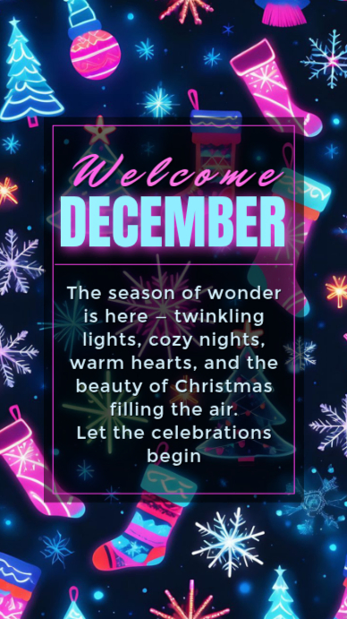 Neon Welcome December Greeting Poster Template | PosterMyWall
