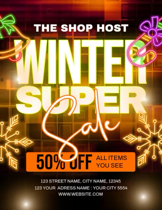 Neon Winter Super Sale Promo Template | PosterMyWall