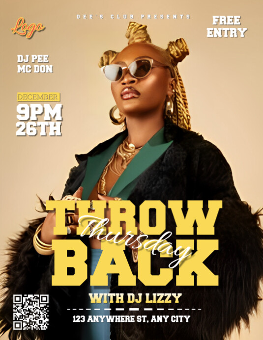 Neon Yellow Background Gradient Throw Back Thursday  Flyer (us Letter) template