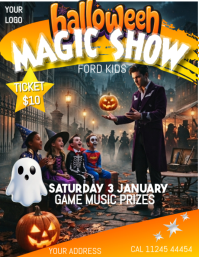 黑色 Halloween Magic Show Flyer Template