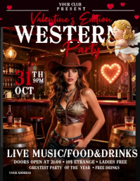 Nero Western Valentine's Party Volantino Video Рекламная листовка (US Letter) template